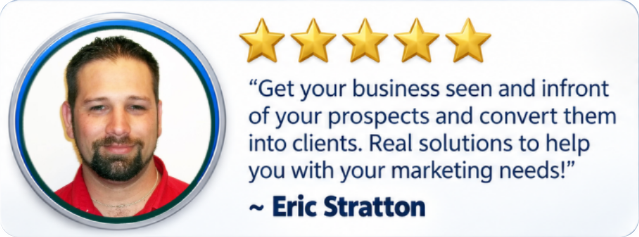 Original marketing-services testimonial graphic from Eric Stratton